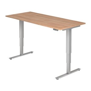 HAMMERBACHER XDSM19 elektrisch höhenverstellbarer Schreibtisch nussbaum rechteckig, T-Fuß-Gestell silber 180,0 x 80,0 cm