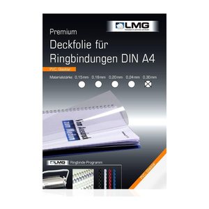 LMG Deckfolien für Bindemappen PREMIUM transparent, DIN A4 0,3 mm, 100 St.