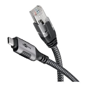 goobay USB C 3.1/RJ45 CAT 6 Kabel 2,0 m grau, schwarz, 1 St.