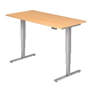 HAMMERBACHER XMST16 elektrisch höhenverstellbarer Schreibtisch ahorn rechteckig, T-Fuß-Gestell silber 160,0 x 80,0 cm