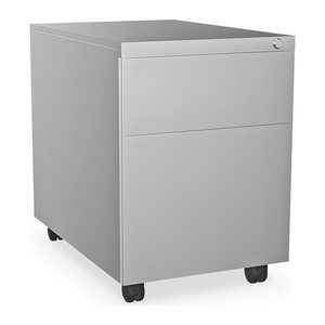 Design-Rollcontainer aus Stahl mit Schubladen – Weißaluminium (2 Fächer, 2 Schübe)