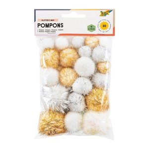folia Pompons mehrfarbig Glitter X-Mas Ø 1,0-4,0 cm, 1 Pack