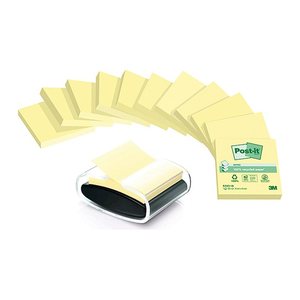 AKTION: Post-it® Recycling Z-Notes Haftnotizen gelb, 12 Blöcke + GRATIS Spender