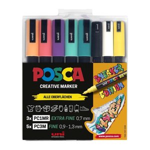 uni-ball POSCA Sneaker weiß Acrylstift farbsortiert 0,9 - 1,3 mm, 8 St.