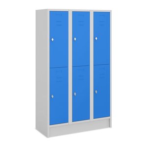 Fächerschrank (3 Abteile je 2 Fächer) 350 mm Abteilbreite – Korpus Lichtgrau (Türen Enzianblau)