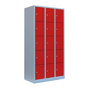 LÜLLMANN Schließfachschrank feuerrot, lichtgrau 520534, 15 Schließfächer 88,5 x 50,0 x 180,0 cm