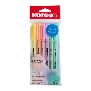 Kores® Kugelschreiber K0R-M Pastel farbsortiert, Schreibfarbe: blau, 6 St.
