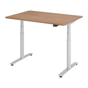 HAMMERBACHER VXDLR12 elektrisch höhenverstellbarer Schreibtisch nussbaum rechteckig, T-Fuß-Gestell silber 120,0 x 80,0 cm