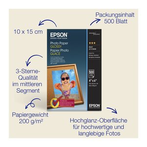 EPSON Fotopapier S042549 10,0 x 15,0 cm glänzend 200 g/qm 500 Blatt
