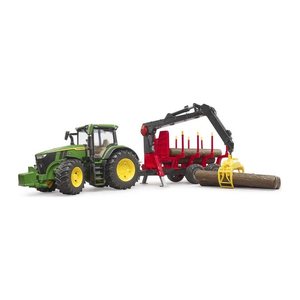 bruder John Deere 7R 350 Traktor mit Rückeanhänger und 4 Baumstämmen 03154 Spielzeugauto