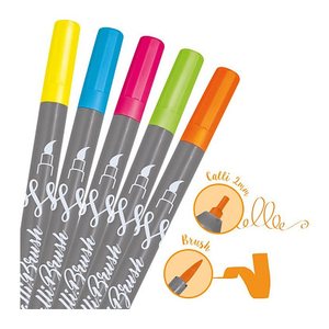 ONLINE® Calli.Brush Double Neon Brush-Pens farbsortiert, 5 St.