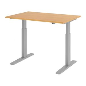 HAMMERBACHER XMKA12 elektrisch höhenverstellbarer Schreibtisch buche rechteckig, C-Fuß-Gestell silber 120,0 x 80,0 cm