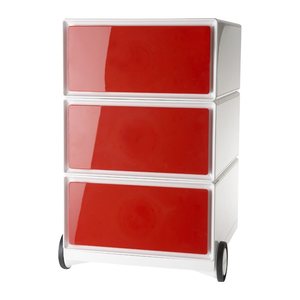 PAPERFLOW easyBox Rollcontainer weiß, rot 3 Auszüge 39,0 x 43,6 x 64,2 cm