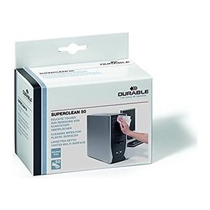 DURABLE feuchte Reinigungstücher SUPERCLEAN 50 weiß, 50 Tücher