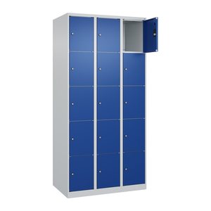 CP Schließfachschrank Classic Plus enzianblau, lichtgrau 080000-305 S10003, 15 Schließfächer 90,0 x 50,0 x 185,0 cm