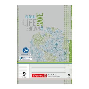 BRUNNEN Schulheft Recycling Lineatur 9 liniert DIN A5 Außenrand, 16 Blatt, 1 St.