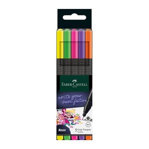 FABER-CASTELL Grip Neon Fineliner farbsortiert 0,4 mm, 5 St.