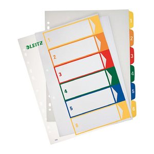 LEITZ Ordnerregister 1292 DIN A4 Vollformat, Überbreite 1-6 farbig 6-teilig, 1 Satz