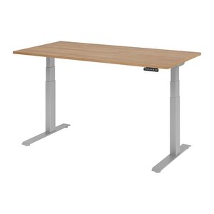 HAMMERBACHER XDKB16 elektrisch höhenverstellbarer Schreibtisch nussbaum rechteckig, C-Fuß-Gestell silber 160,0 x 80,0 cm
