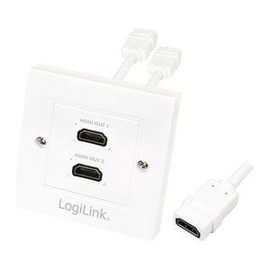 Logilink HDMI Adapter, wall socket, 2-port, white