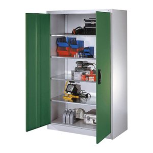 CP Stahlschrank 8932-00 S10604 lichtgrau, rededagrün 4 Fachböden 120,0 x 60,0 x 195,0 cm, aufgebaut, 1 St.