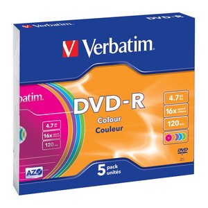 Verbatim DVD-Rohlinge DVD-R 4,7GB 16x 5er Slim Case farbig