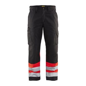 BLAKLÄDER® unisex Warnschutzhose 1564 schwarz, leuchtrot Größe 28