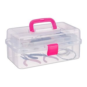 relaxdays Aufbewahrungsbox transparent, pink 33,0 x 39,0 x 17,0 cm, 1 St.