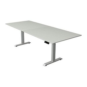 Kerkmann Move 4 elektrisch höhenverstellbarer Schreibtisch lichtgrau rechteckig, T-Fuß-Gestell silber 250,0 x 100,0 cm