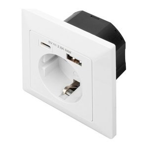 DIGITUS Unterputzdose 230V + 1 x USB-A + 1 x USB-C Reinweiss