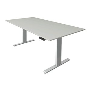 Kerkmann Move 3 tube elektrisch höhenverstellbarer Schreibtisch lichtgrau rechteckig, T-Fuß-Gestell silber 200,0 x 100,0 cm