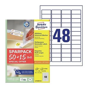 AVERY Zweckform Etiketten weiß 45,7 x 21,2 mm, 65 Blatt
