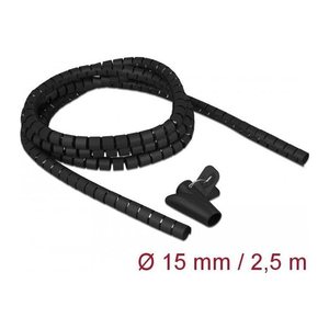 DELOCK Spiralschlauch m. Einziehwerkzeug 2,5m x 15mm schwarz