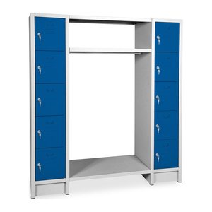 Schließfachgarderobe (10-Fächer) – Korpus in Lichtgrau (1440 x 500 x 1800 mm, Türen Enzianblau)