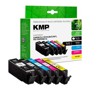 KMP  2x schwarz, cyan, magenta, gelb Druckerpatronen kompatibel zu Canon PGI-550 XL PGBK, CLI-551 XL BK/C/M/Y, 5er-Set