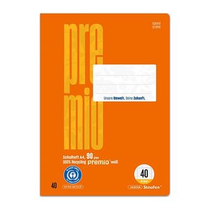 Staufen® Schulheft Premio Lineatur 40 kariert DIN A4 Rand rundum, 16 Blatt, 1 St.