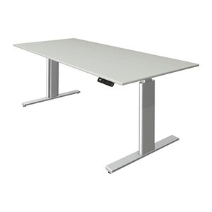 Kerkmann Move 3 tube elektrisch höhenverstellbarer Schreibtisch lichtgrau rechteckig, T-Fuß-Gestell silber 180,0 x 80,0 cm