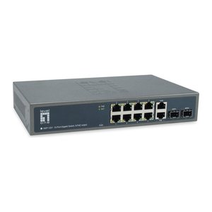 LevelOne PoE+Switch 8xGE PoE/2xGE/2xSFP 150W 19"unman.Metall