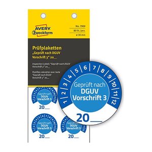 AVERY Zweckform Prüfplaketten 7909 blau 30,0 x 30,0 mm, 10 Blatt
