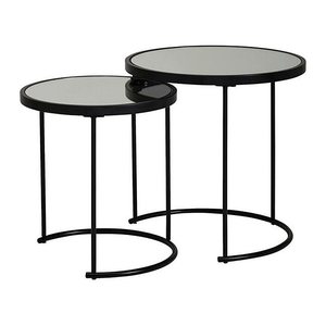 WOHNLING Beistelltische-Set rund Glas schwarz, 1 Set