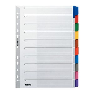LEITZ Ordnerregister DIN A4 Vollformat blanko farbig 10-teilig, 1 Satz