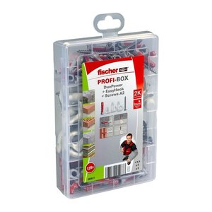 fischer easyDIY Box Outdoor EasyHook rostfrei 563577 Dübel- und Schrauben-Sortiment, 128-teilig