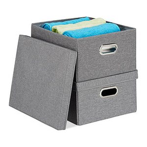 relaxdays Aufbewahrungsbox 25,0 l grau 34,5 x 42,0 x 20,5 cm, 2 St.