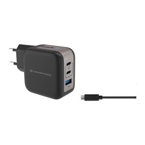 CONCEPTRONIC Ladegerät 3Port GaN 2xUSB-C/1xA 67WPD3.0/PPS sw