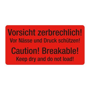 EICHNER Warnetiketten rot »Vorsicht zerbrechlich! Vor Nässe und Druck schützen!« 100,0 x 50,0 mm, 250 Etiketten