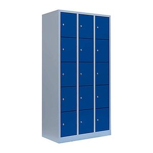 LÜLLMANN Schließfachschrank enzianblau, lichtgrau 520531, 15 Schließfächer 88,5 x 50,0 x 180,0 cm