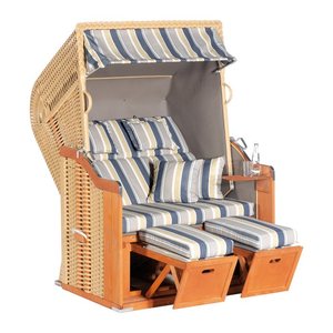 Sunny Smart® Strandkorb Rustikal 255 Plus blau, creme gestreift, weiß, beige Kunststoff, Holz, 9-teilig