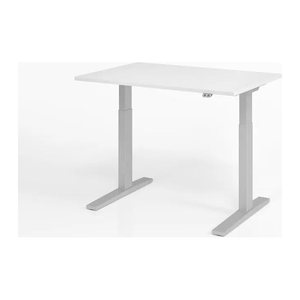HAMMERBACHER XMKA12 elektrisch höhenverstellbarer Schreibtisch weiß rechteckig, C-Fuß-Gestell silber 120,0 x 80,0 cm