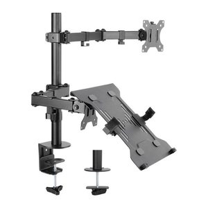 goobay Laptop-Monitor-Halterung 70815 schwarz für 1 Monitor und 1 Notebook, Tischbohrung, Tischklemme