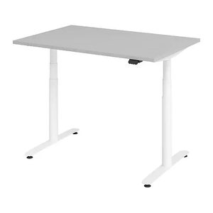 HAMMERBACHER VXDLR12 elektrisch höhenverstellbarer Schreibtisch lichtgrau rechteckig, T-Fuß-Gestell weiß 120,0 x 80,0 cm